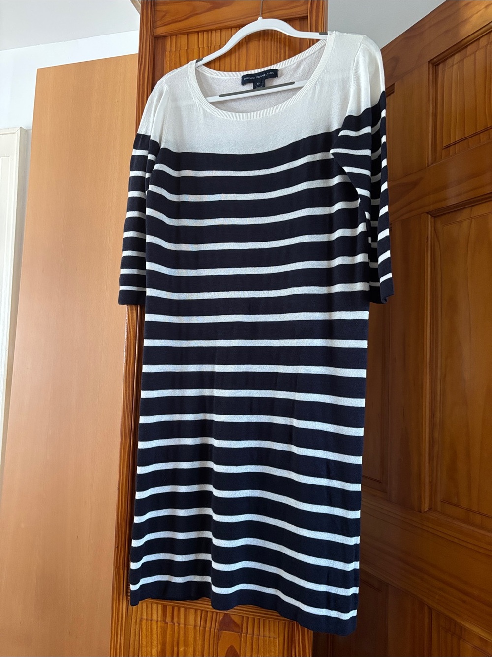 French Connection Black and White Striped Midi Dress